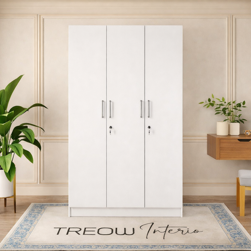 Treow Interio 3-Door Wardrobe – Elegant White Edition