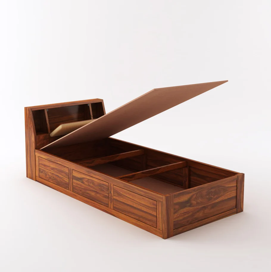 Tarush Single Size Engineered Wood Bed with Storage - Non-storage, Pine Brown, With Storage, Enginering Wood